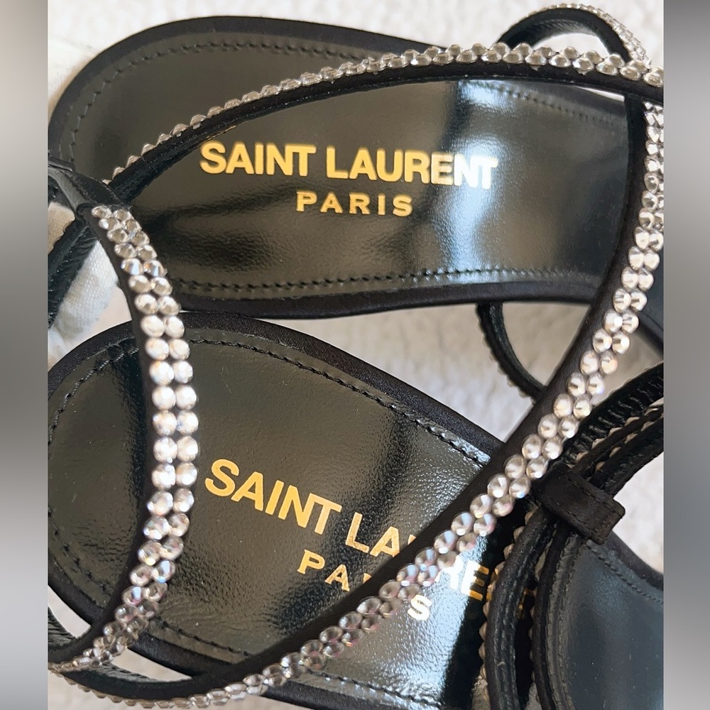 Saint Laurent Georgia Sandals In Crepe Satin With Rhinestones - Picture 5 of 16